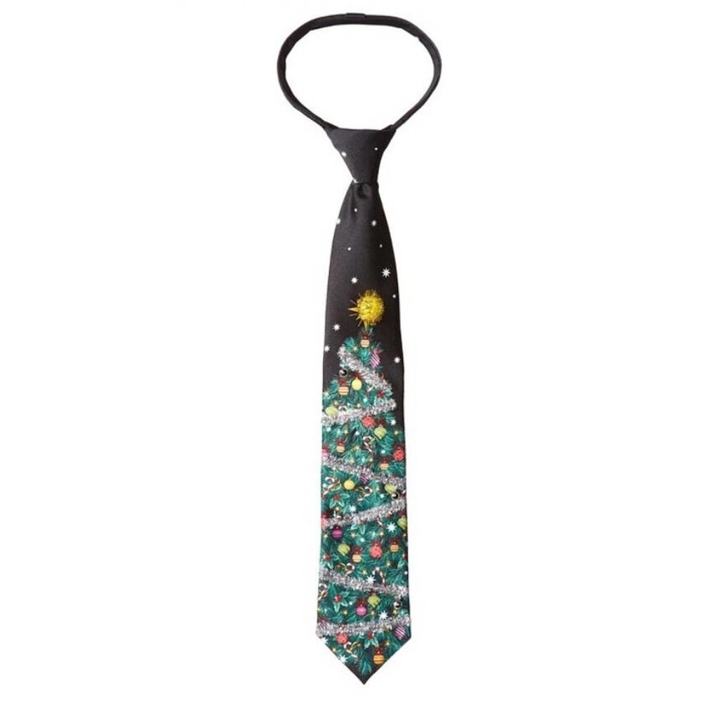 NEW Mens Deck the Tree 3D Satin Ugly Christmas Neck Tie Red Black Jingle Bells
